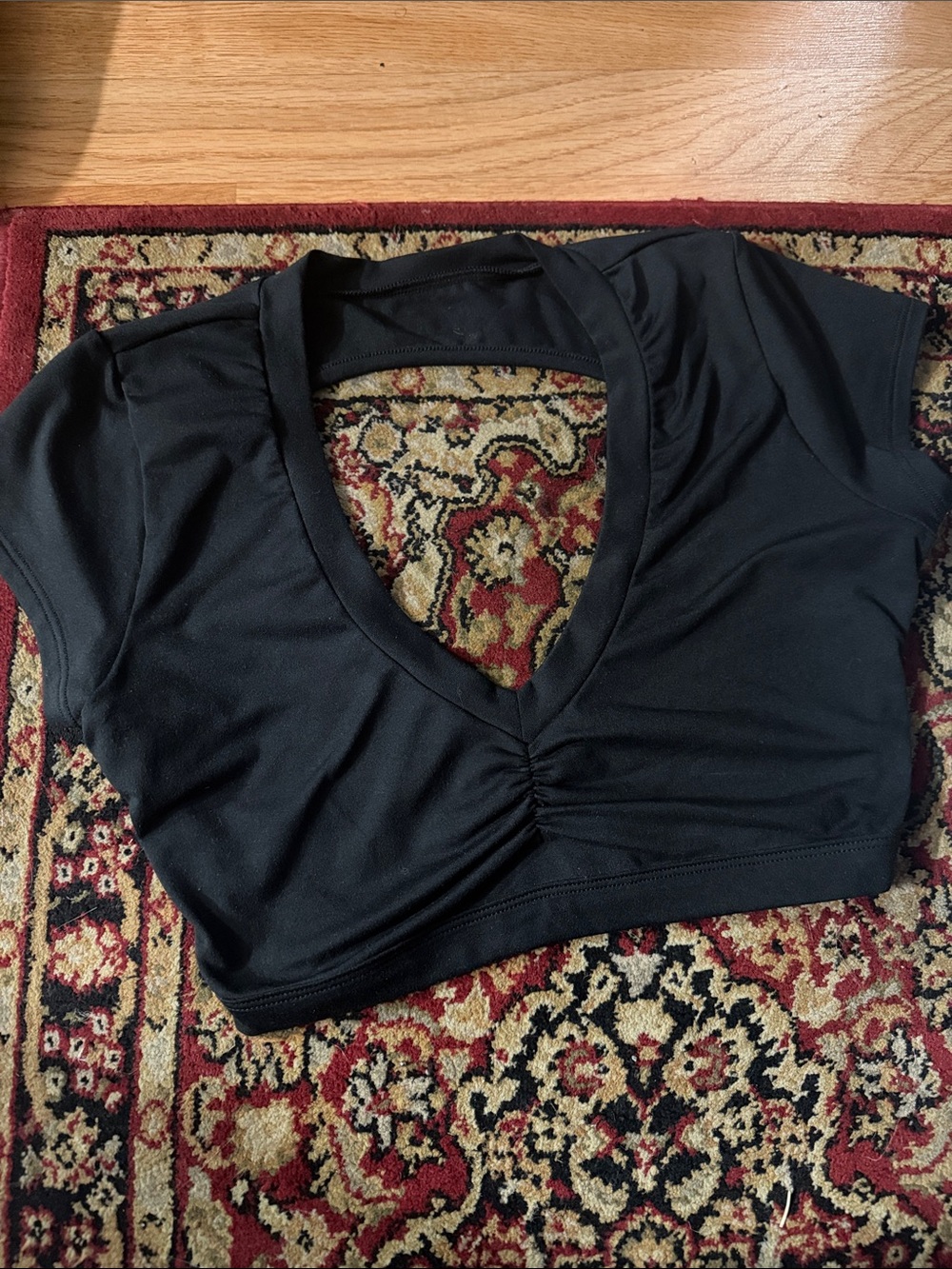Bombshell sportswear Black Women's V-Neck Ruched Crop Top